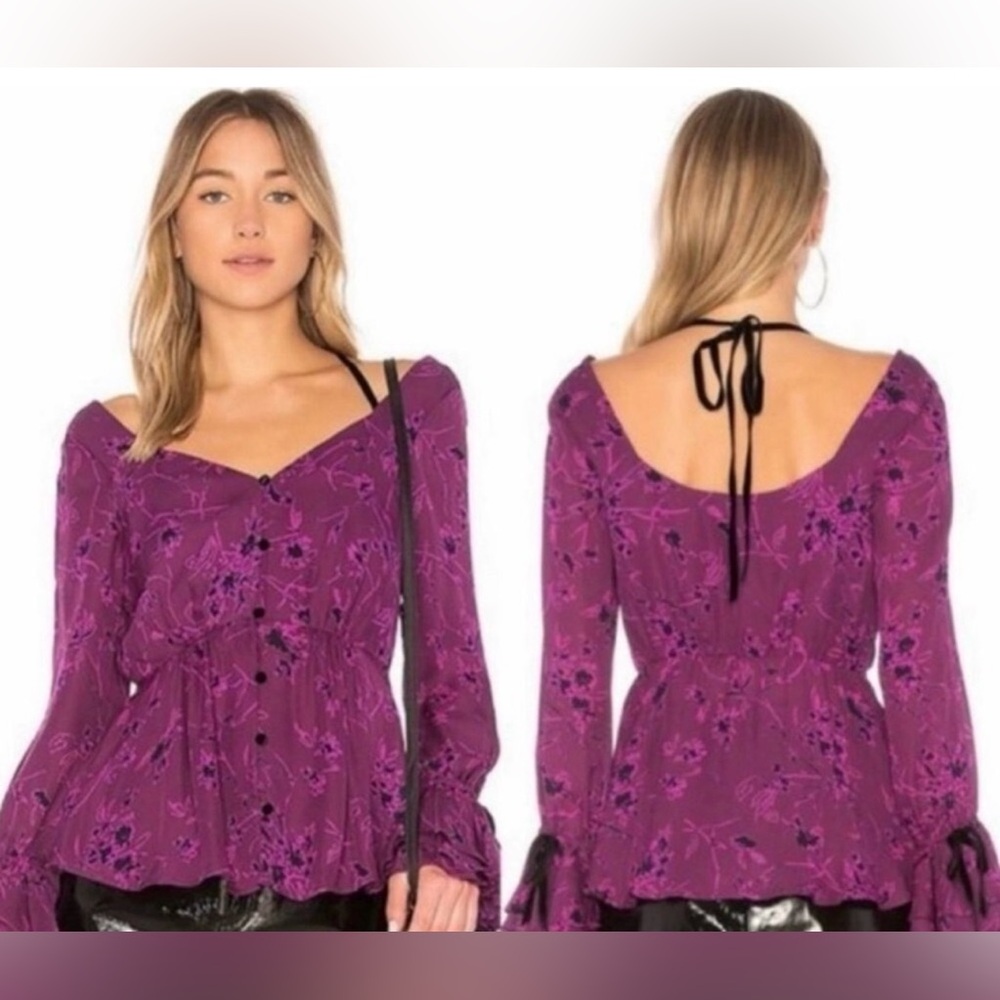 Cinq a Sept Mabel Floral Print Silk Top In Raspberry Multi - Picture 3 of 9